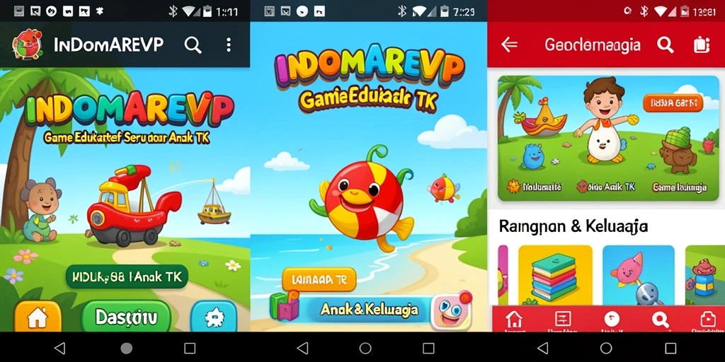 Antarmuka aplikasi INDOMAREVIP yang ceria dan interaktif untuk anak-anak.