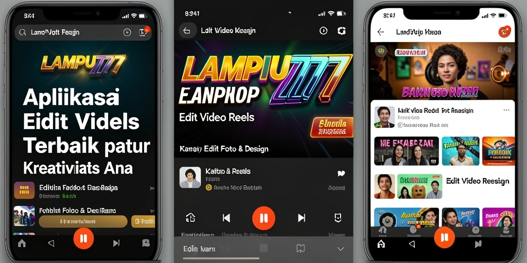 Tampilan antarmuka aplikasi LAMPU777 saat mengedit video reels.
