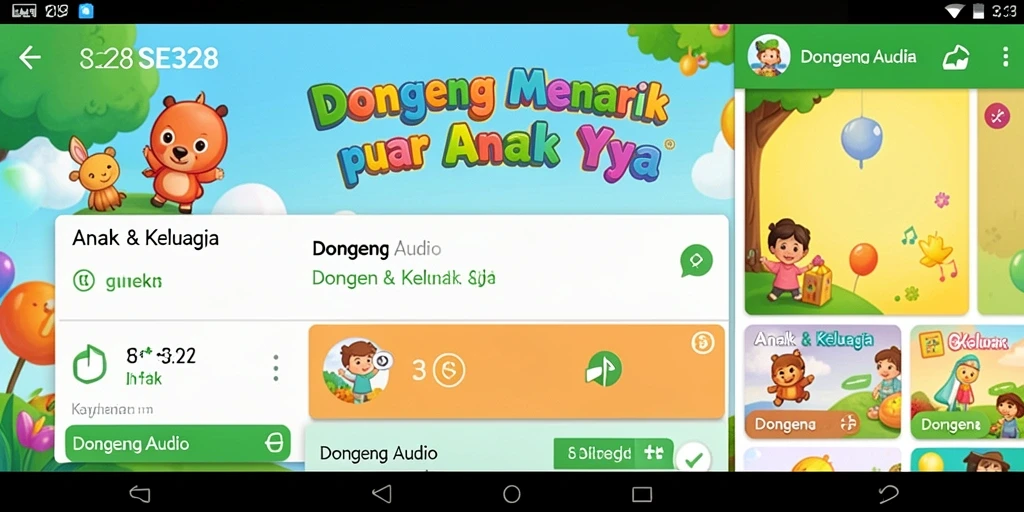 Tampilan antarmuka SE328 dengan pilihan dongeng audio yang menarik.