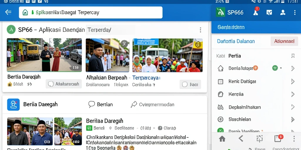 Antarmuka utama aplikasi SP666 yang menunjukkan berita daerah terkini.
