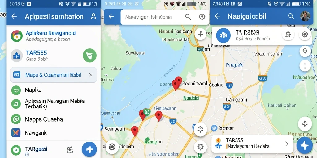 Screenshot aplikasi TAR555 menampilkan antarmuka Navigasi Mobil yang intuitif.