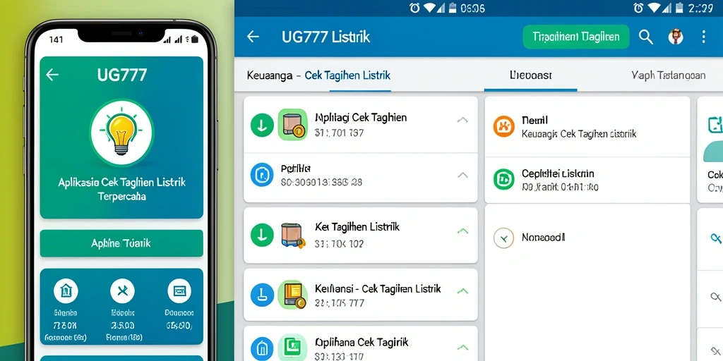 Tampilan antarmuka aplikasi UG777 untuk cek tagihan listrik.
